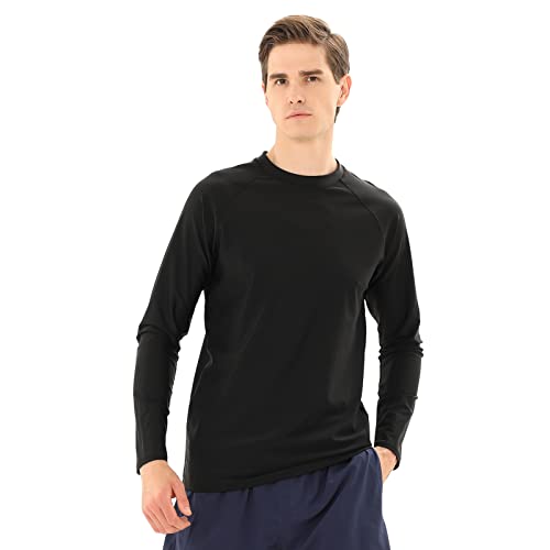 TIZAX UV Badeshirt Herren Langarm Schwimmshirt Rash Guard Shirt Männer UPF50+ Sonnenschutz Wassersport T-Shirt Schnelltrocknend Schwarz 3XL von TIZAX