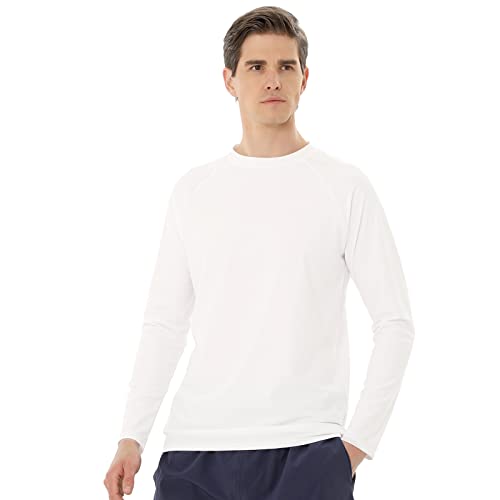 TIZAX UV Badeshirt Herren Langarm Schwimmshirt Rash Guard Shirt Männer UPF50+ Sonnenschutz Wassersport T-Shirt Schnelltrocknend Weiß L von TIZAX