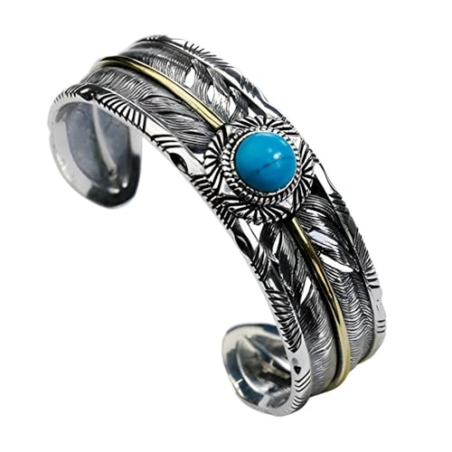 Südwesten Navajo Stil Oval Cabachon erweiterte Türkis Armreif Armbänder für Herren Feder Motiv Silber von TIZIKJ