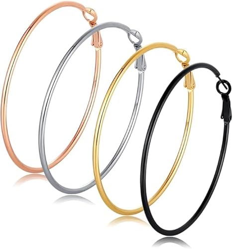 4 Paar Große Creolen für Frauen, Hypoallergene Creolen Silber Plattiert 14K Gold/Silber/Roségold/Schwarzgold Plattiert Ohrringe Sets (30mm) von TIZU