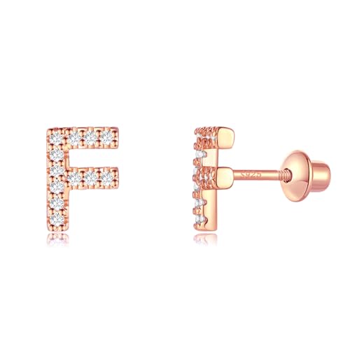 Buchstabe Ohrringe Silber 925, Initiale F Kleine Rose Gold Ohrringe für Mädchen Damen Geburtstag von TIZU