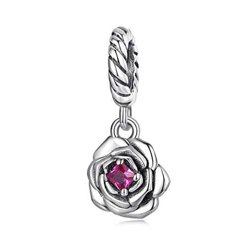 TIZU Jahrgang Rose Charm-Anhänger für Armbänder, 925 Sterling Silber Jahrgang Rubin Rose Anhänger Charms Kompatibel mit europäischen Armbändern Schmuck Geschenk von TIZU