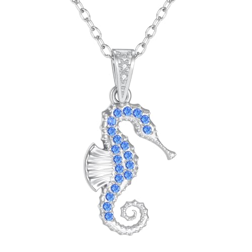 TIZU Ocean Theme Anhänger Halskette für Damen Silber AAA Cubic Zirconia Schmuck Geschenke für Frauen Mädchen (Seepferdchen) von TIZU