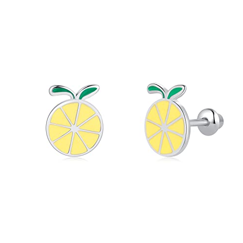 Mädchen Ohrringe 925 Sterling Silber Post Hypoallergene Schraubverschluss mit Sicherheit ohrstecker versch Ohrringe für Kinder Mädchen Damen Schmuck (Zitrone) von TIZU