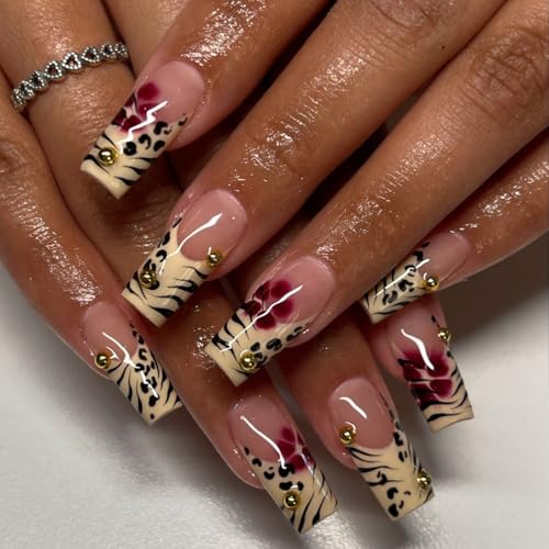 TIZYFF Press on Nails, French Leopard Print Fake Nails, Künstliche Nägel für Frauen und Mädchen, 24 Stück TIZYFF Press on Nails, French Leopard Print Fake Nails, Künstliche Nägel für Frauen und Mädchen, 24 Stück von TIZYFF