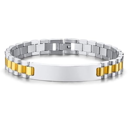 Herren Armband Tom Jaxon Edelstahl Gravurplatte Gold Silber - 21cm von TJ Tom Jaxon