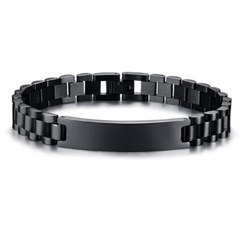 Herren Armband Tom Jaxon Edelstahl Gravurplatte Schwarz - 21cm von TJ Tom Jaxon