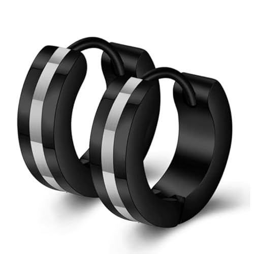 Herren Ohrringe Edelstahl schwarz mit silberfarbener Linie von TJ Tom Jaxon