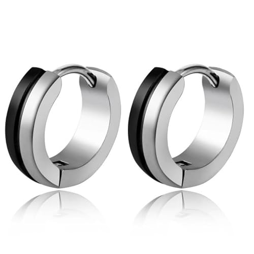 Herren Ohrringe Silber Stahl mit extra schwarzem Ring von TJ Tom Jaxon