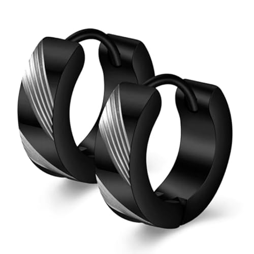 Herren Ohrringe schwarz Edelstahl mit subtilen Linien von TJ Tom Jaxon