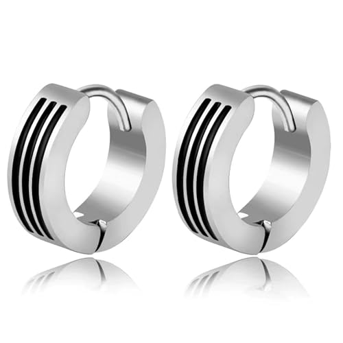 Stahl Ohrringe Herren Silber mit 3 schwarzen Linien von TJ Tom Jaxon