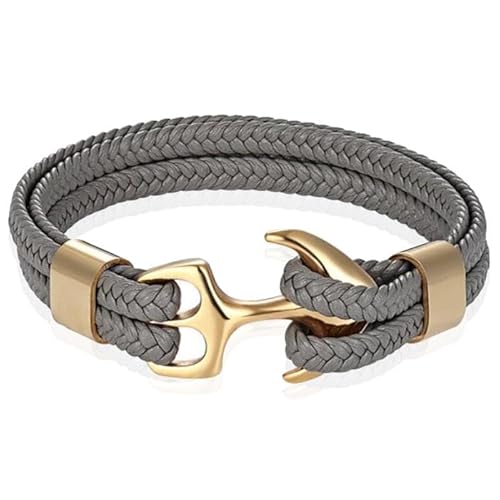 Tom Jaxon Herren Armband Anker geflochten Leder Gold Grau - 18cm von TJ Tom Jaxon