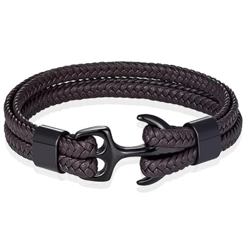 Tom Jaxon Herren Armband Anker geflochten Leder Schwarz Braun - 18cm von TJ Tom Jaxon