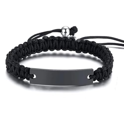 Tom Jaxon Herren Armband Geflochtenes Seil Gravurplatte Schwarz Einstellbar von TJ Tom Jaxon