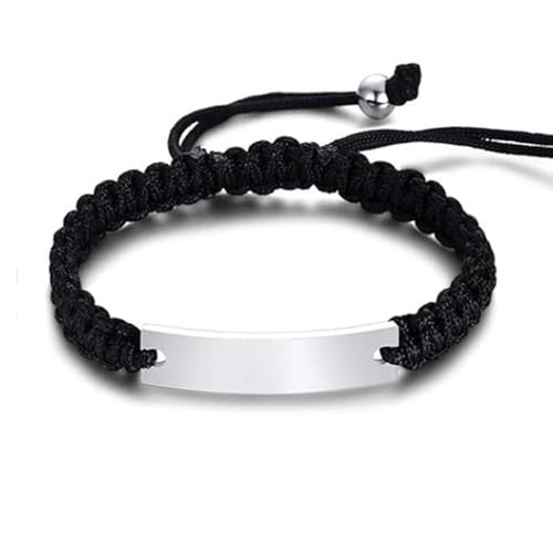 Tom Jaxon Herren Armband Geflochtenes Seil Gravurplatte Schwarz Silber Einstellbar von TJ Tom Jaxon