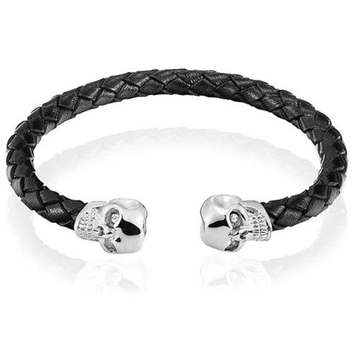 Tom Jaxon Herren Armband Leder Totenkopf Schwarz Silber von TJ Tom Jaxon