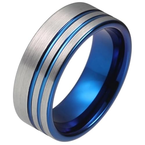 Wolfram Herren Ring Doppel Nut Gebürstet Silber Blau 21mm von TJ Tom Jaxon