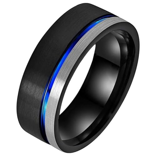 Wolfram Herren Ring Nut Schwarz Silber Blau 18mm von TJ Tom Jaxon