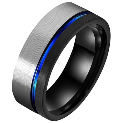 Wolfram Herren Ring Nut Silber Schwarz Blau-18mm von TJ Tom Jaxon