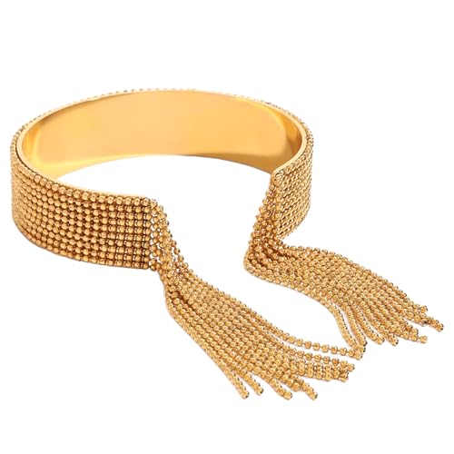 Bohème Chunky Armmanschette Armbänder für Frauen Mode Edelstahl Manschette Offenes Armband Kreative Perlen Quaste Armbänder Minimalistisches Statement Party-Schmuck (Gold) von TJCGCKK