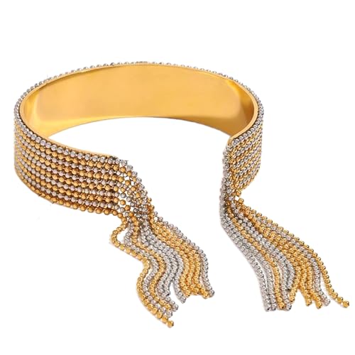 Bohème Chunky Armmanschette Armbänder für Frauen Mode Edelstahl Manschette Offenes Armband Kreative Perlen Quaste Armbänder Minimalistisches Statement Party-Schmuck (Gold Silber) von TJCGCKK