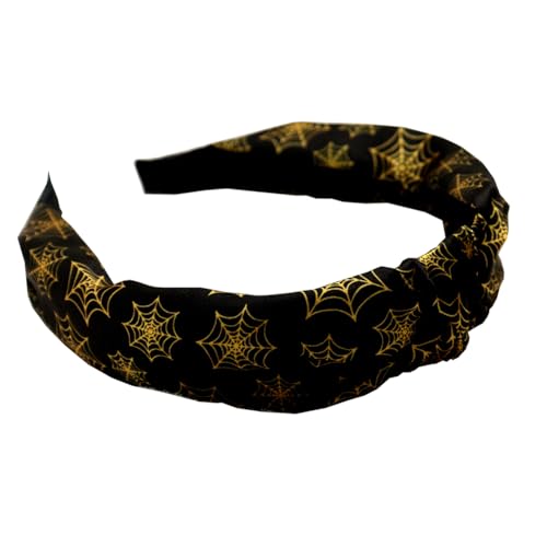 Einzigartige Top Knot Stirnband für Frauen Kreative Geist Spinnennetz Katze Haarbänder Rutschfeste Haarreifen Dekorative Halloween Haar Band Mode Haarschmuck (Schwarz A) von TJCGCKK