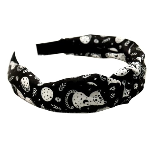 Einzigartige Top Knot Stirnband für Frauen Kreative Geist Spinnennetz Katze Haarbänder Rutschfeste Haarreifen Dekorative Halloween Haar Band Mode Haarschmuck (Schwarz C) von TJCGCKK