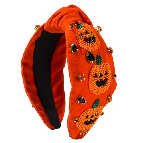 Einzigartige Top Knot Stirnband für Frauen Kreative Perlen Geist Kürbis Haarband Anti-Rutsch Haarreifen Dekorative Halloween Kopfbedeckung Mode Haarschmuck (Orange) von TJCGCKK