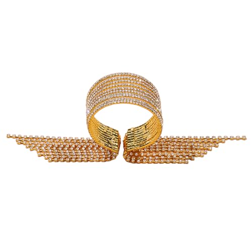 Glitzernde Strass Armreif Armband für Frauen Mehrschichtige Kristall Offene Manschette Armband Bling Quaste Fransen Armbänder Dekoration Oberarm Party Schmuck (Gold) von TJCGCKK