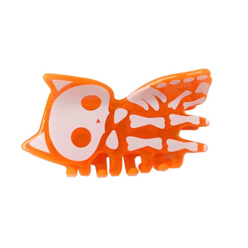 Halloween-Haarkrallen-Clips für Frauen, kreative Fledermaus-Totenkopf-Katze rutschfeste Haarkrallen-Clips, einzigartiger starker Halt Pferdeschwanz-Halter Gothic-Punk-Haar-Accessoires (Orange) von TJCGCKK
