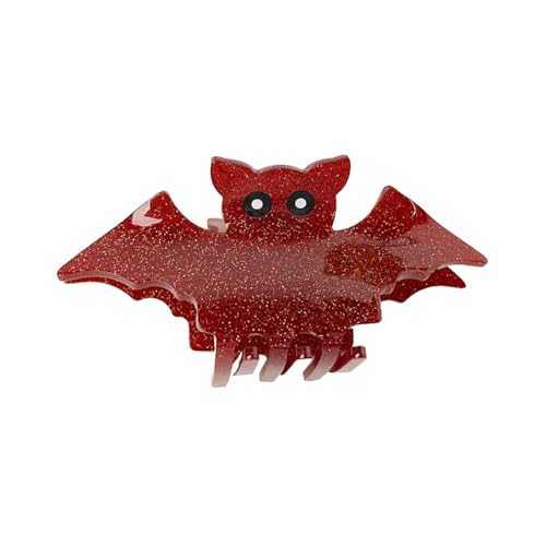 Halloween-Haarkrallen-Clips für Frauen, kreative Fledermaus-Totenkopf-Katze rutschfeste Haarkrallen-Clips, einzigartiger starker Halt Pferdeschwanz-Halter Gothic-Punk-Haar-Accessoires (Rot) von TJCGCKK