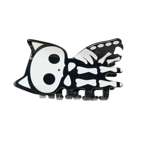 Halloween-Haarkrallen-Clips für Frauen, kreative Fledermaus-Totenkopf-Katze rutschfeste Haarkrallen-Clips, einzigartiger starker Halt Pferdeschwanz-Halter Gothic-Punk-Haar-Accessoires (Schwarz B) von TJCGCKK