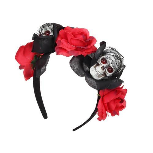 Halloween Rose Skull Lace Headband für Frauen Creative Flower Crown Haarband Gothic Horror Hair Hoop Unique Headpiece für Party Kostüm Cosplay (Schwarz) von TJCGCKK
