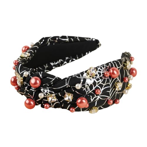 Mode Kristall Perle Top Knot Stirnband für Frauen Kreative Spinnennetz Haarband Anti-Rutsch Haarreifen Einzigartige Halloween Haarband Dekorative Haarschmuck (Schwarz) von TJCGCKK