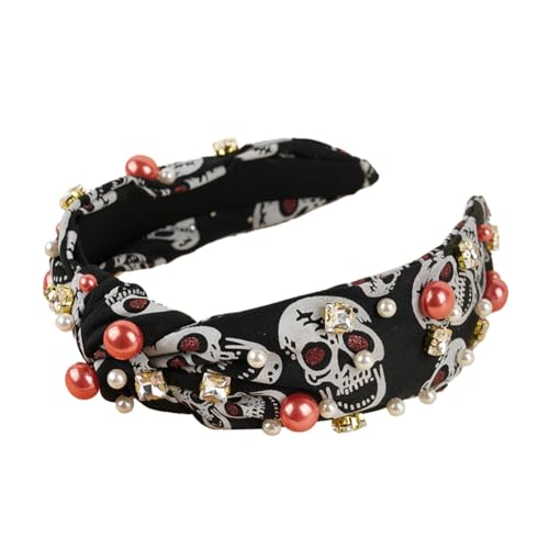 Mode Kristall Perle Top Knot Stirnband für Frauen Kreative Spinnennetz Haarband Anti-Rutsch Haarreifen Einzigartige Halloween Haarband Dekorative Haarschmuck (Schwarz Grau) von TJCGCKK