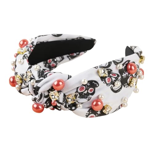Mode Kristall Perle Top Knot Stirnband für Frauen Kreative Spinnennetz Haarband Anti-Rutsch Haarreifen Einzigartige Halloween Haarband Dekorative Haarschmuck (Weiß) von TJCGCKK