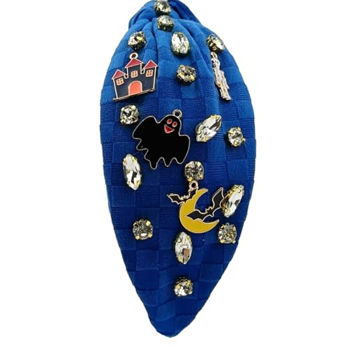 Mode Kristall geknotet Stirnband für Frauen Kreative Geist Schädel Haarband Rutschfest Haarreif Einzigartige Halloween Kopfbedeckung Dekorative Haar-Accessoires (Blau) von TJCGCKK