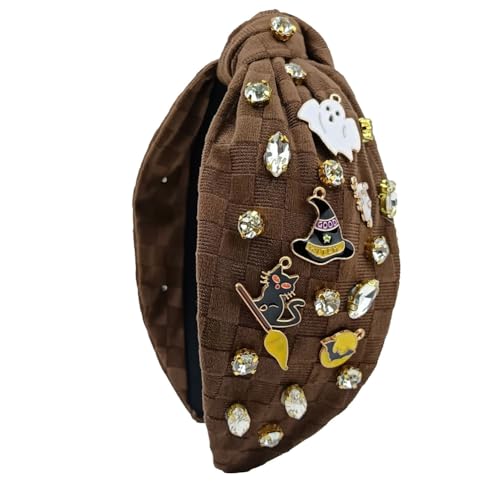 Mode Kristall geknotet Stirnband für Frauen Kreative Geist Schädel Haarband Rutschfest Haarreif Einzigartige Halloween Kopfbedeckung Dekorative Haar-Accessoires (Kaffee) von TJCGCKK