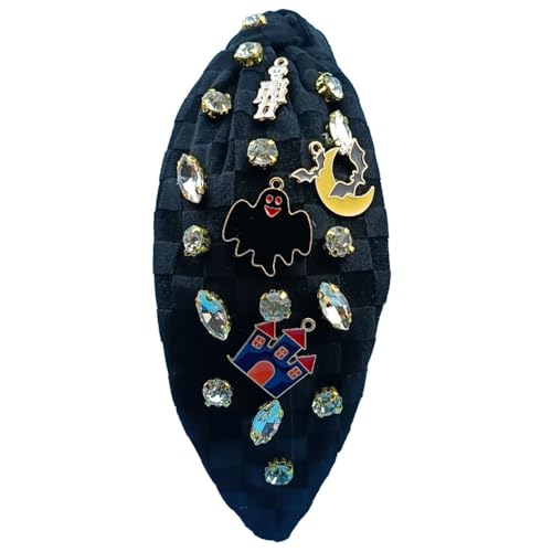 Mode Kristall geknotet Stirnband für Frauen Kreative Geist Schädel Haarband Rutschfest Haarreif Einzigartige Halloween Kopfbedeckung Dekorative Haar-Accessoires (Schwarz) von TJCGCKK