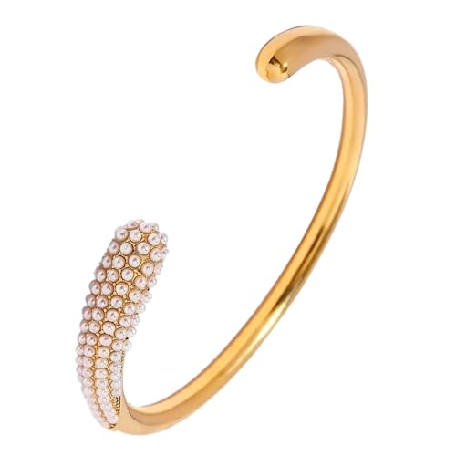 Mode Teardrop Armstulpe Armband für Frauen Klotzige Offen Breite Armspange Armmanschette Bling Kristall Braidal Armbänder Minimalistisch Armband Statement-Schmuck (Gold Perle) von TJCGCKK