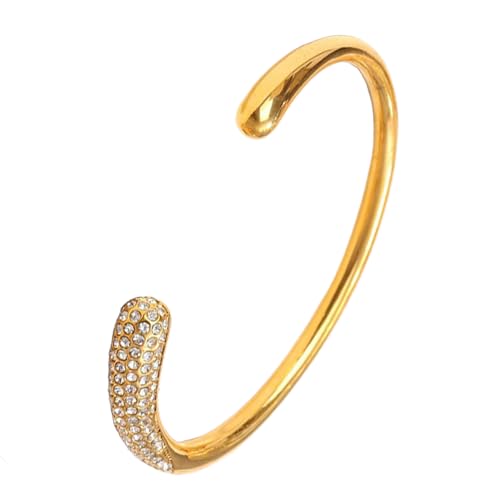 Mode Teardrop Armstulpe Armband für Frauen Klotzige Offen Breite Armspange Armmanschette Bling Kristall Braidal Armbänder Minimalistisch Armband Statement-Schmuck (Gold Weiß) von TJCGCKK