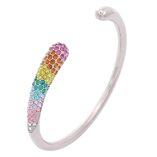 Mode Teardrop Armstulpe Armband für Frauen Klotzige Offen Breite Armspange Armmanschette Bling Kristall Braidal Armbänder Minimalistisch Armband Statement-Schmuck (Silber Mehrfarbig) von TJCGCKK