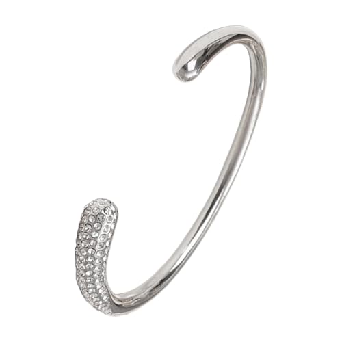 Mode Teardrop Armstulpe Armband für Frauen Klotzige Offen Breite Armspange Armmanschette Bling Kristall Braidal Armbänder Minimalistisch Armband Statement-Schmuck (Silber Weiß) von TJCGCKK