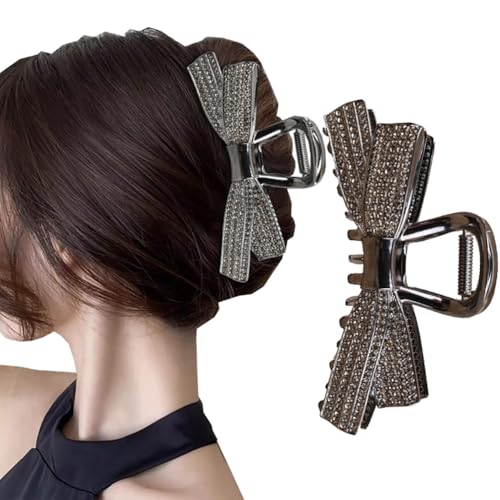 Rhinestone Bow Hair Claw Clips für Frauen, Einzigartige große Metall stark halten Haar Kiefer Clips, Bling Crystal Anti-Rutsch-Ponytail Halter Mode Haar-Styling Zubehör (Schwarz) von TJCGCKK