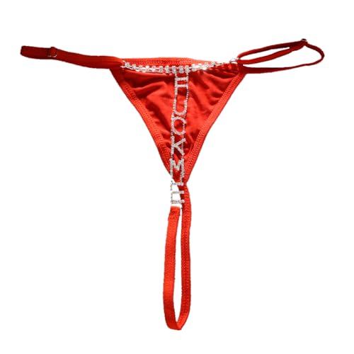 Strass FUCKME Tanga Taille Kette Glitter Kristall Niedrige Taille Höschen Strings Festival Rave Bikini G-String Taille Körperschmuck für Frauen (Rot Silber) von TJCGCKK