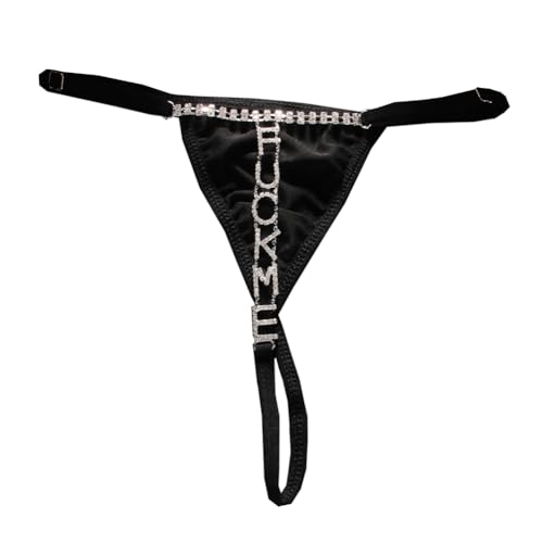 Strass FUCKME Tanga Taille Kette Glitter Kristall Niedrige Taille Höschen Strings Festival Rave Bikini G-String Taille Körperschmuck für Frauen (Schwarz Silber) von TJCGCKK