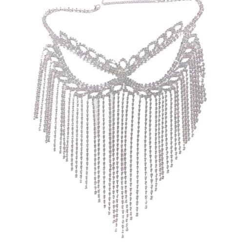 Strass Quaste Maskerade Maske Kette Kristall Gesicht Kette Kostüm Maske Festival Bauchtanz Kopfbedeckung Gesicht Dekoration Hochzeit Party Gesicht Kette Schmuck (Silber) von TJCGCKK