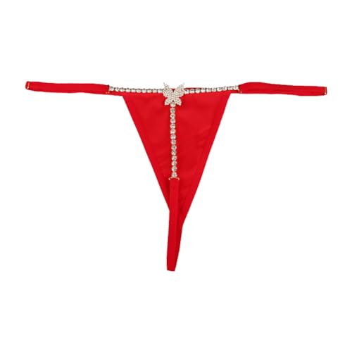 Strass Schmetterling Tanga Höschen Körper Kette Kristall Bikini Tanga G-String Bottoms Dekoration Bauch Taille Kette Schmuck für Frauen (Gold) von TJCGCKK