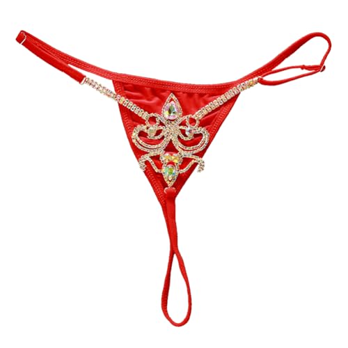 TJCGCKK Frauen Strass Ausschnitt Geformt Tanga Höschen Einstellbar Bikini Kristall Tanga Unterhose Festival Rave Party Unterwäsche G String Körperschmuck (Gold) von TJCGCKK