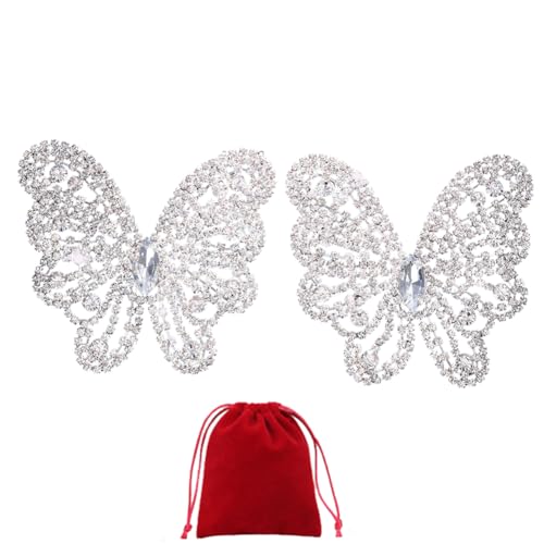 TJCGCKK Strass Schmetterling Nippelabdeckungen Wiederverwendbare Selbstklebende Nippelpasties Glitter Crystal Sticky Breast Petal Pads Attraktive Nippel Sticker Unsichtbarer BH (Silber) von TJCGCKK